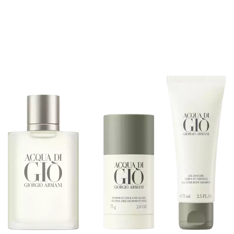 Conjunto Acqua di Giò Giorgio Armani Masculino - Eau de Toilette 100ml + Desodorante 75g + Gel de Banho 75ml