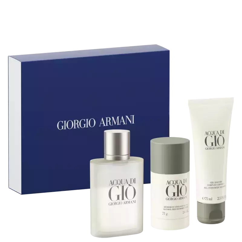 Conjunto Acqua di Giò Giorgio Armani Masculino - Eau de Toilette 100ml + Desodorante 75g + Gel de Banho 75ml